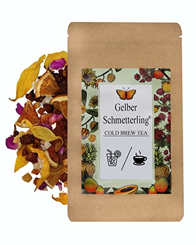 Teeparadies Löw Gelber Schmetterling® Kaltgetränk Mango Mandarine Früchtetee lose 100g - Magenmild & Natürlich - Kalt & Warm Aufgießen - Hot & Cold Tea Teemischung von Teeparadies Löw