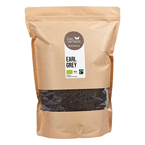 teeverliebt - Bio Schwarztee Earl Grey 1000 g I schwarzer Earl Grey Tee lose I klassischer English Breakfast Tea mit Bergamott-Öl I Fairtrade Standard I Schwarzer Tee Bio lose 1 kg von teeverliebt