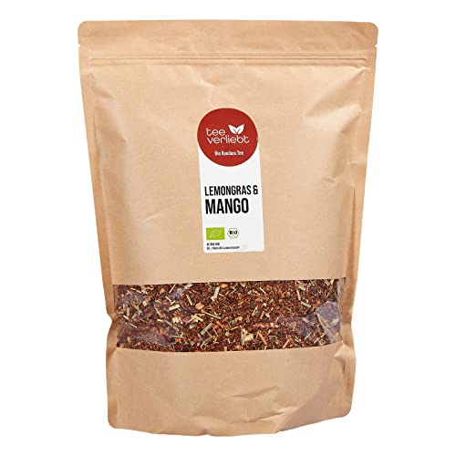 teeverliebt - Bio Rooibos Tee Mango & Lemongras 1000 g I Loser Rotbusch-Tee in feinster Blatt-Qualität - koffeinfrei I Exotisch Fruchtig Frisch I Aus kontrolliert biologischem Anbau I 1 kg von teeverliebt