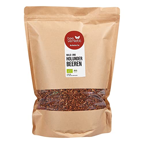 teeverliebt - Bio Rooibos Tee Wald- und Holunderbeeren 1000 g I Loser Rotbusch-Tee - koffeinfrei I Fruchtige Beeren & Würziger Roibusch I Aus kontrolliert biologischem Anbau I 1 kg von teeverliebt