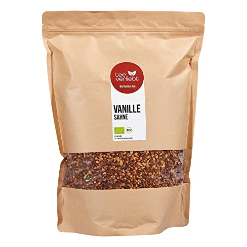 teeverliebt Bio Rooibos Tee Vanille-Sahne lose 1000 g I Loser Rotbusch-Tee I Abgerundet durch edle Vanillestückchen I Aus kontrolliert biologischem Anbau I 1 kg von teeverliebt