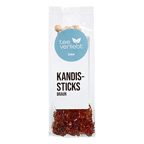 teeverliebt - Kandiszucker-Sticks braun I 6 Kandis-Stäbchen im Folien-Beutel I leckerer Tee-Zucker am Stiel I brauner Kandis-Zucker-Tee-Sticks - nicht nur f. Ostfriesen-Tee I braune Kandis-Sticks 6 Stück von teeverliebt