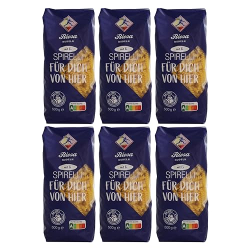 6er Pack Riesa Nudel Fitmacher Spiralen (6 x 500 g) Teigwaren, Spirelli, Riesa Nudeln, Pasta von Riesa