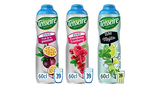 Teisseire Zero Sucres Sirup (Passionsfrucht, Himbeer-Cranberry, Mojito) für Erfrischungsgetränke, Cocktails, recycelbare Kanister, 3 x 60 cl von Teisseire