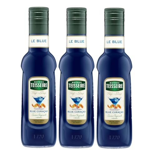 Mathieu Teisseire Getränke Sirup 250ml - Für Cocktails, Kaffee, Sorbets, Eis Smoothies uvm. mit und ohne Zucker zuckerfrei (3er Pack, Blue Curacao) von Teisseire