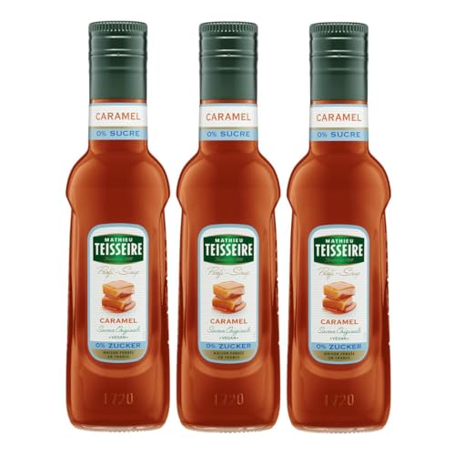 Mathieu Teisseire Getränke Sirup 250ml - Für Cocktails, Kaffee, Sorbets, Eis Smoothies uvm. mit und ohne Zucker zuckerfrei (3er Pack, Caramel 0%) von Mathieu Teisseire