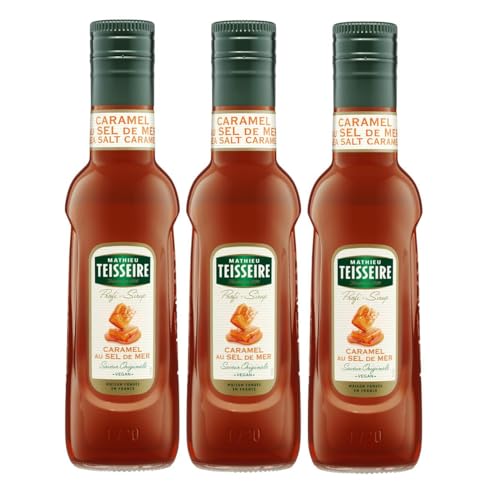 Mathieu Teisseire Getränke Sirup 250ml - Für Cocktails, Kaffee, Sorbets, Eis Smoothies uvm. mit und ohne Zucker zuckerfrei (3er Pack, Caramel au Sel de Mer) von Mathieu Teisseire