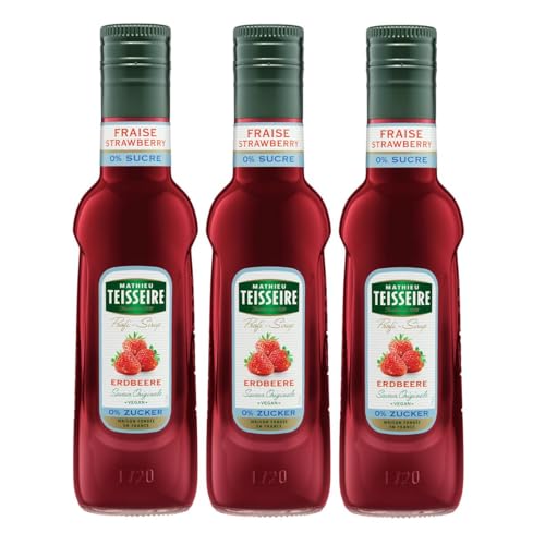 Mathieu Teisseire Getränke Sirup 250ml - Für Cocktails, Kaffee, Sorbets, Eis Smoothies uvm. mit und ohne Zucker zuckerfrei (3er Pack, Erdbeere 0%) von Mathieu Teisseire