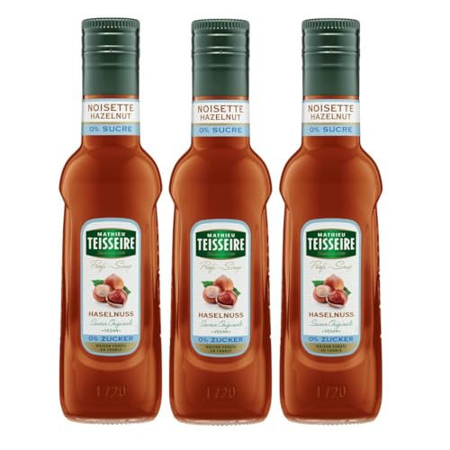 Mathieu Teisseire Getränke Sirup 250ml - Für Cocktails, Kaffee, Sorbets, Eis Smoothies uvm. mit und ohne Zucker zuckerfrei (3er Pack, Haselnuss 0%) von Mathieu Teisseire