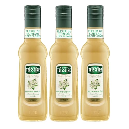 Mathieu Teisseire Getränke Sirup 250ml - Für Cocktails, Kaffee, Sorbets, Eis Smoothies uvm. mit und ohne Zucker zuckerfrei (3er Pack, Holunderblüte) von Teisseire