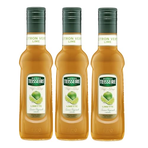 Mathieu Teisseire Getränke Sirup 250ml - Für Cocktails, Kaffee, Sorbets, Eis Smoothies uvm. mit und ohne Zucker zuckerfrei (3er Pack, Limette) von Mathieu Teisseire