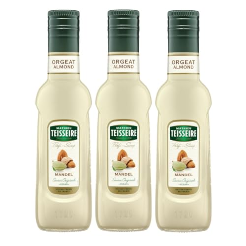 Mathieu Teisseire Getränke Sirup 250ml - Für Cocktails, Kaffee, Sorbets, Eis Smoothies uvm. mit und ohne Zucker zuckerfrei (3er Pack, Mandel) von Mathieu Teisseire