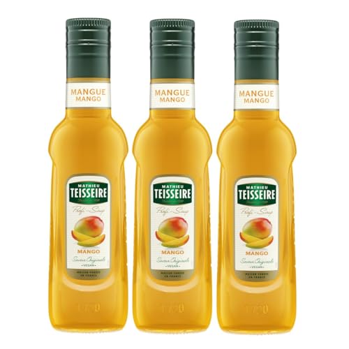 Mathieu Teisseire Getränke Sirup 250ml - Für Cocktails, Kaffee, Sorbets, Eis Smoothies uvm. mit und ohne Zucker zuckerfrei (3er Pack, Mango) von Mathieu Teisseire