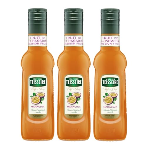 Mathieu Teisseire Getränke Sirup 250ml - Für Cocktails, Kaffee, Sorbets, Eis Smoothies uvm. mit und ohne Zucker zuckerfrei (3er Pack, Maracuja) von Mathieu Teisseire