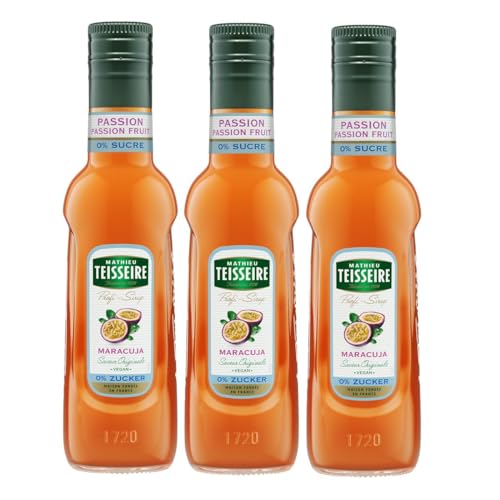 Mathieu Teisseire Getränke Sirup 250ml - Für Cocktails, Kaffee, Sorbets, Eis Smoothies uvm. mit und ohne Zucker zuckerfrei (3er Pack, Maracuja 0%) von Mathieu Teisseire