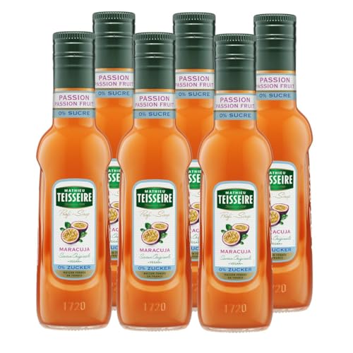 Mathieu Teisseire Getränke Sirup 250ml - Für Cocktails, Kaffee, Sorbets, Eis Smoothies uvm. mit und ohne Zucker zuckerfrei (6er Pack, Maracuja 0%) von Mathieu Teisseire