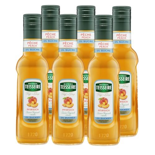 Mathieu Teisseire Getränke Sirup 250ml - Für Cocktails, Kaffee, Sorbets, Eis Smoothies uvm. mit und ohne Zucker zuckerfrei (6er Pack, Pfirsich 0%) von Teisseire