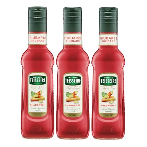 Mathieu Teisseire Getränke Sirup 250ml - Für Cocktails, Kaffee, Sorbets, Eis Smoothies uvm. mit und ohne Zucker zuckerfrei (3er Pack, Rhabarber) von Mathieu Teisseire