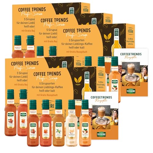 Mathieu Teisseire Sirup Caramel Haselnuss Macadamia Vanille weisse Schokolade je 0,25L (5er Pack) von Teisseire