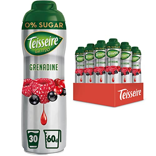 Teisseire Sirup Grenadine zuckerfrei mit Stevia-Rezeptur, Frucht Geschmack für Getränke und zum Mischen von Cocktails im Sommer, 6x 600ml von Teisseire