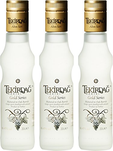 TEKIRDAG RAKISI GOLD – IN EICHENFÄSSERN GELAGERTER 100%IGER TRAUBEN-RAKI – 3x0,2l Raki mit 45% vol. - Hergestellt in der Türkei von Tekirdag