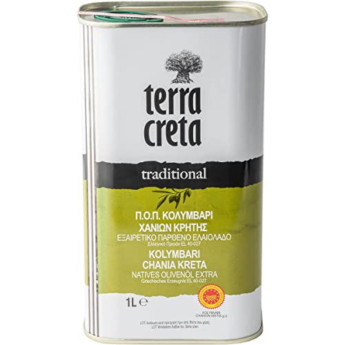 Terra Creta „traditional“ - Extra natives Olivenöl PDO (g.U. Kolymvari/Kreta) aus Koroneiki-Oliven, tradit. per Hand geerntet und mehrfach ausgezeichnet. (1 x 1 Liter Kanister) von Terra Creta