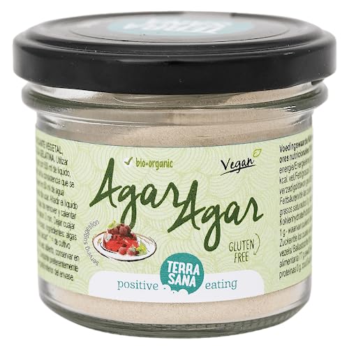 Bio Agar Agar Pulver - Veganes Geliermittel mit doppelter Bindekraft ohne Gelatine Geschmacksneutral und vegan zum Binden von Desserts und Kuchen (1x 50 gr Glas) von Terrasana