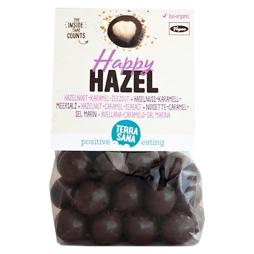 TerraSana Bio Happy Hazel: Süchtig machende Schoko-Haselnüsse mit Karamell und Meersalz - Vegane dunkle Schokolade köstlich zu Kaffee (1 x 140g) von TerraSana