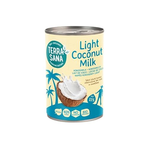 TerraSana Bio Kokosmilch fettreduziert, vegan, ohne Zuckerzusatz, aus reiner Kokosnuss und Wasser - (1 x 400ml Dose) 11% Fett von TerraSana