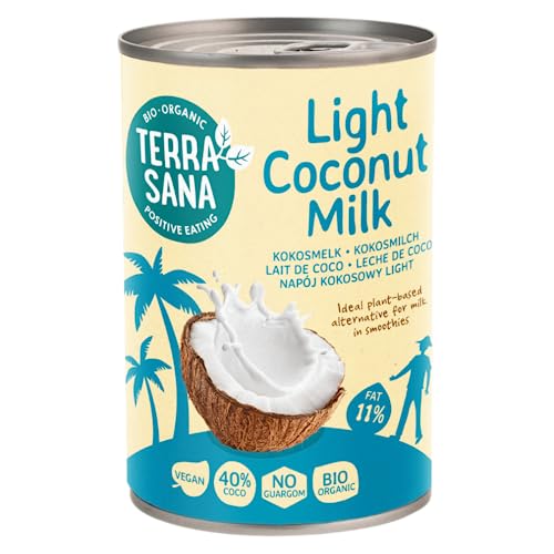 TerraSana Bio Kokosmilch fettreduziert, vegan, ohne Zuckerzusatz, aus reiner Kokosnuss und Wasser - (1 x 400ml Dose) 11% Fett von TerraSana