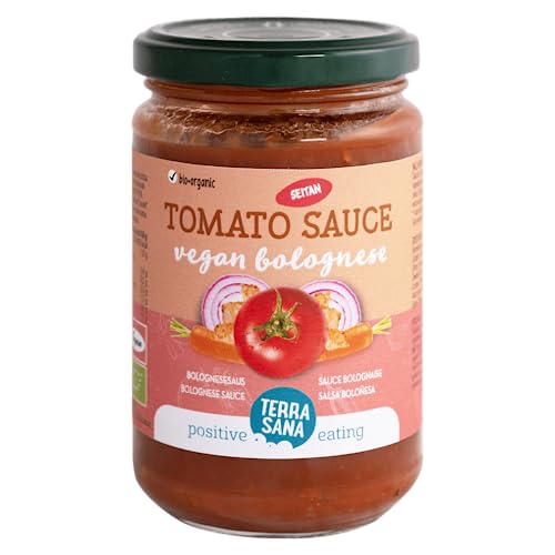 TerraSana Bio Tomaten Soße Bolognese Vegan - Pflanzliche Fleischalternative mit Seitan, perfekt zu Pasta, Pizza und Sauce (1 x 300g Glas) von Terrasana