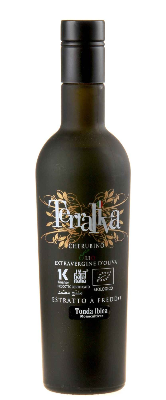 Terraliva schwarze Kapsel Cherubino Tonda Iblea Olivenöl Extra Vergine Bio 2023 500ml von Terraliva