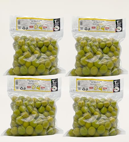 Italienische Oliven in 4 Beuteln à 500 Gramm (Grüne Oliven in Salzlake 4 Beutel à 500 g) von Terramia