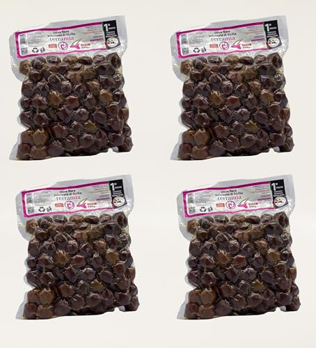 Gebackene schwarze Oliven mit Knochen in 4 Beuteln à 500 g (4 Beutel à 500 g. Gebackene schwarze Oliven) von Terramia