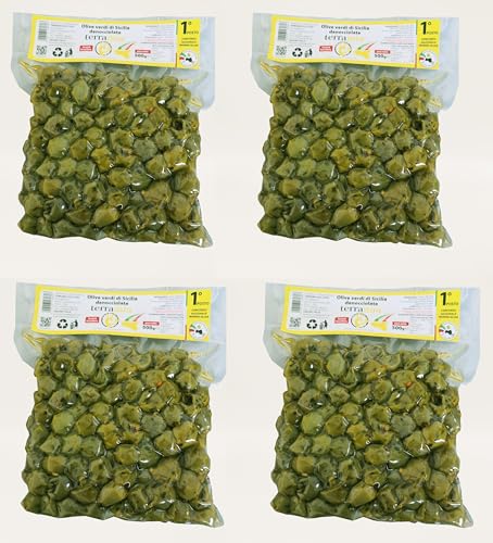 Sizilianische Oliven (entsteinte Oliven, gewürzt, 4 Beutel à 500 g) von Terramia