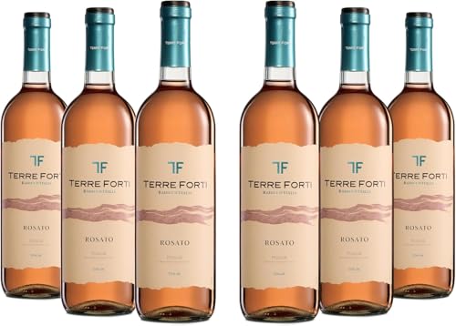 Terre Forti Rosato Puglia IGT, Italienischer Rosé mit Kirsch- und Erdbeernoten, 12 % Vol., Karton mit 6 Flaschen mit jeweils 750 ml von Terre Forti