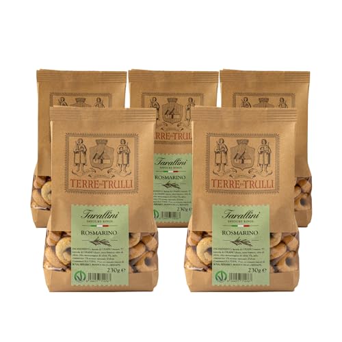 Terre Dei Trulli Rosmarin Tarallini Pugliesi - 5 Packungen à 230 g | Gesunder Snack für Eine Schnelle und Leckere Mahlzeit | Gesunde Snacks, Salzige Snacks, Healthy Snacks von Terre dei Trulli