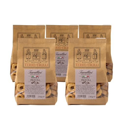 Terre Dei Trulli Speck und Provola Tarallini Pugliesi - 5 Packungen à 230 g | Gesunder Snack für Eine Schnelle und Leckere Mahlzeit | Gesunde Snacks, Salzige Snacks, Healthy Snacks von Terre dei Trulli