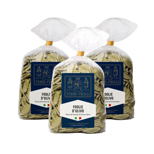 Terre Dei Trulli Olivenblätterteig mit Spinat - 3 Packungen à 500g | Traditionelle Handgemachte Pasta aus 100% Italienischem Hartweizengrieß | Made in Italy von Terre dei Trulli