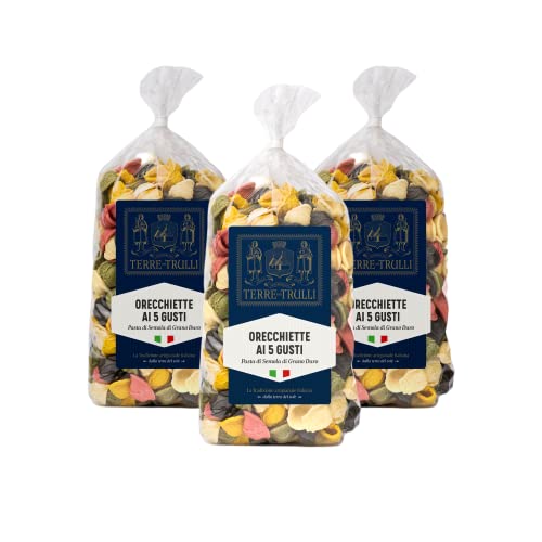 Terre Dei Trulli Orecchiette mit 5 Geschmacksrichtungen - 3 Packungen à 500 g | 100% Traditionelle Italienische Handgemachte Pasta | Hartweizengrieß-Pasta | Made in Italy von Terre dei Trulli