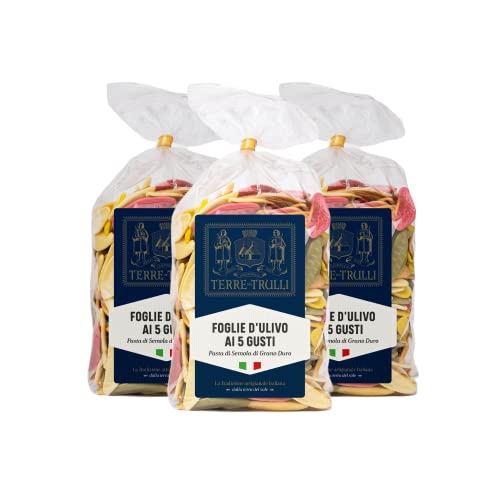 Terre Dei Trulli Olivenblattnudeln mit 5 Geschmacksrichtungen - 3 Packungen à 500g | Traditionelle Handwerkliche Pasta aus 100% Italienischem Hartweizengrieß | Made in Italy von Terre dei Trulli