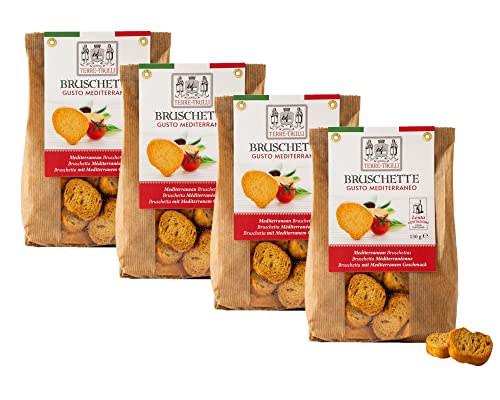 Terre Dei Trulli Bruschette Mediterraneo Geschmack - 4 Packungen à 150 g | Handgemachte Bruschette | Gesunder Snack für Eine Leckere Mahlzeit | Gesunde Snacks, Salzige Snacks, Healthy Snacks von Terre dei Trulli