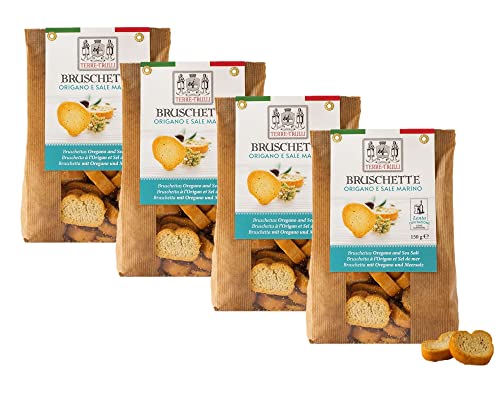 Terre Dei Trulli Bruschette mit Oregano und Meersalz - 4 Packungen à 150g | Handgemachte Bruschette | Gesunder Snack für Eine Leckere Mahlzeit | Gesunde Snacks, Salzige Snacks, Healthy Snacks von Terre dei Trulli