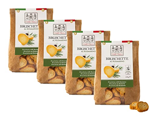 Terre Dei Trulli Bruschette Rosmarin - 4 Packungen à 150g | Handgemachte Bruschette | Gesunder Snack für Eine Schnelle und Leckere Mahlzeit | Gesunde Snacks, Salzige Snacks, Healthy Snacks von Terre dei Trulli