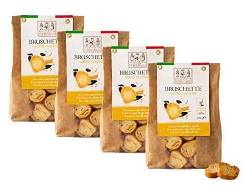 Terre Dei Trulli Bruschette Klassischer Geschmack - 4 Packungen zu je 150g | Handgemachte Bruschette | Gesunder Snack für Eine Leckere Mahlzeit | Gesunde Snacks, Salzige Snacks, Healthy Snacks von Terre dei Trulli