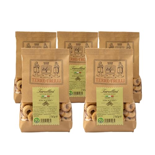 Terre Dei Trulli Fenchelsamen Tarallini Pugliesi - 5 Packungen à 230 g | Gesunder Snack für Eine Schnelle und Leckere Mahlzeit | Gesunde Snacks, Salzige Snacks, Healthy Snacks von Terre dei Trulli