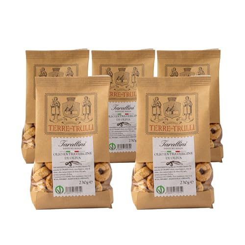 Terre Dei Trulli Taralli Pugliesi mit Extra Nativem Olivenöl - 5 Packungen à 230 g | Gesunder Snack für Eine Schnelle und Leckere Mahlzeit | Gesunde Snacks, Salzige Snacks, Healthy Snacks von Terre dei Trulli