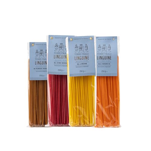 Terre Dei Trulli Assortierte Aromatisierte Linguine, Zitrone, Orange, Pilze, Rotwein, 4 Packungen à 250g | Traditionelle Handgefertigte 100% Italienische Pasta | Hartweizengrieß Pasta | Made in Italy von Terre dei Trulli