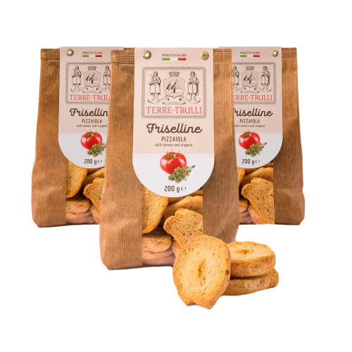 Terre Dei Trulli Friselline alla Pizzaiola - 3 Packungen à 200 g | Handgemachte Friselle | Gesunder Snack für Eine Schnelle und Leckere Mahlzeit | Gesunde Snacks, Salzige Snacks, Healthy Snacks von Terre dei Trulli