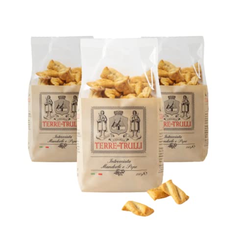 Terre Dei Trulli Mandel-Pfeffer Intrecciata - 3 Packungen à 250 g | Gesunder Snack für Eine Schnelle und Leckere Mahlzeit | Gesunde Snacks, Salzige Snacks, Healthy Snacks von Terre dei Trulli